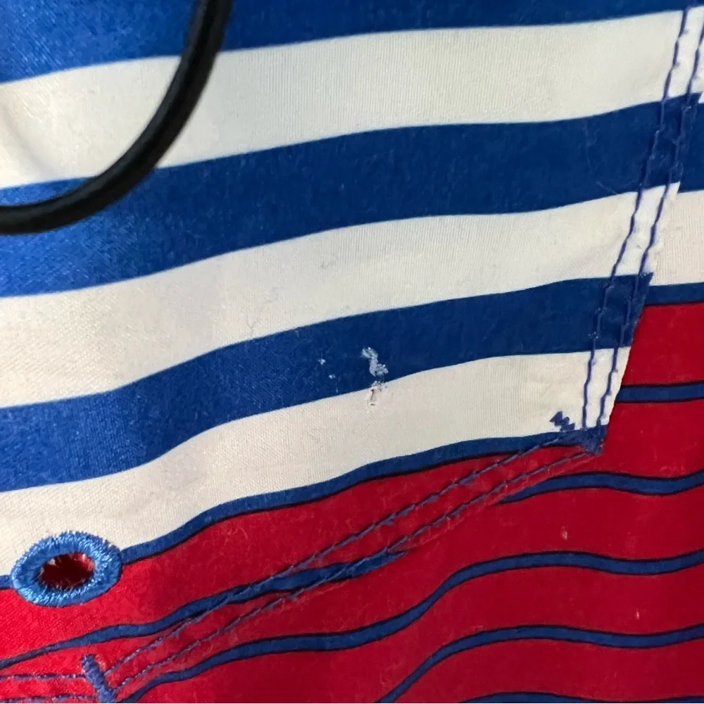 Hurley Mens Board Shorts Blue Red White Striped Gradient Swim Trunks Size 36